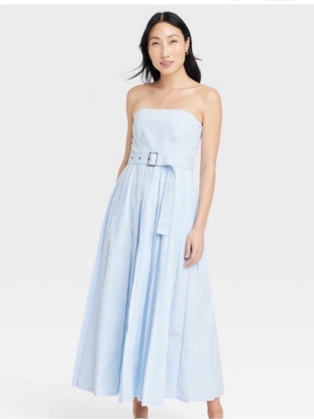 NWT a new day Blue and White Striped Belted Midi Dress